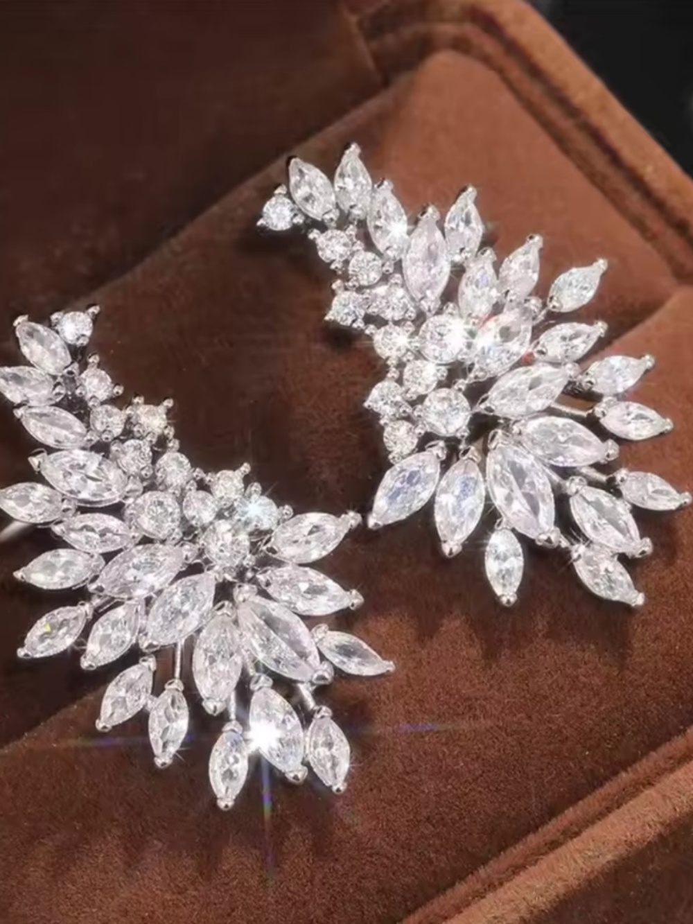 Crystal White Earrings Sparkling Zircon Bridal Wedding Sparkling Silver Jewelry